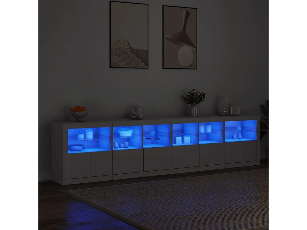 Buffet avec lumières LED blanc 283x37x67 cm