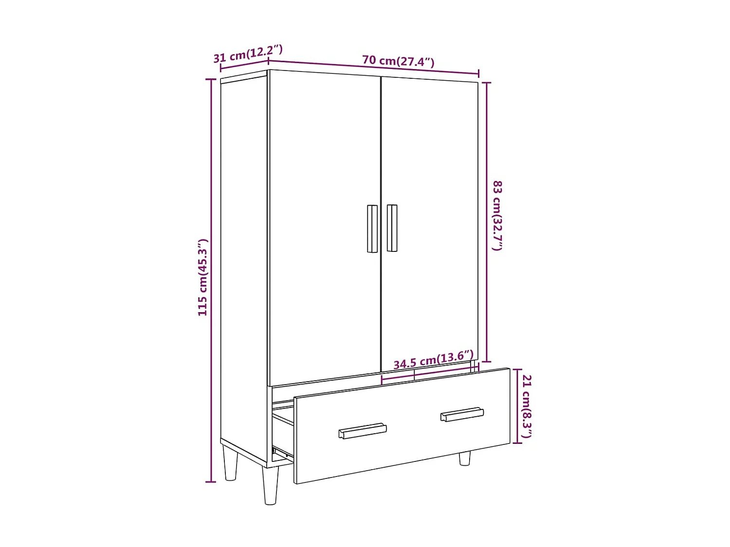 Buffet Chêne fumé 70x31x115 cm Bois d'ingénierie