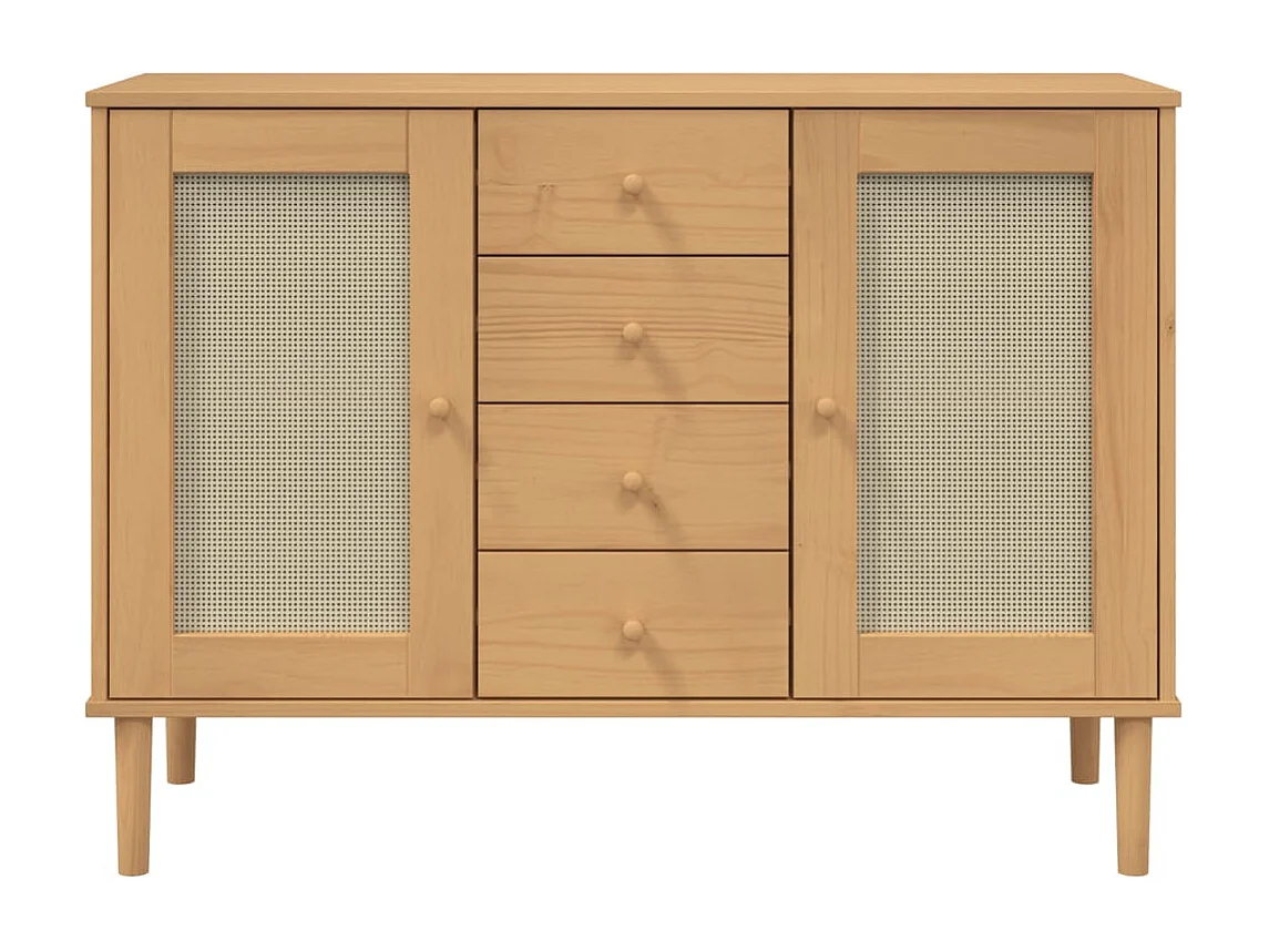 Buffet SENJA aspect rotin marron 112x40x80cm bois massif de pin