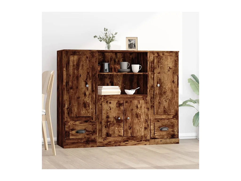 Buffets 3 pièces chêne fumé bois d'ingénierie