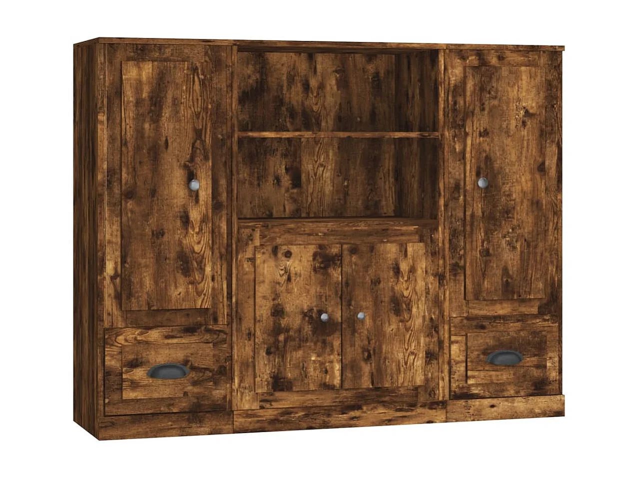 Aparador alto 3 piezas madera contrachapada roble ahumado