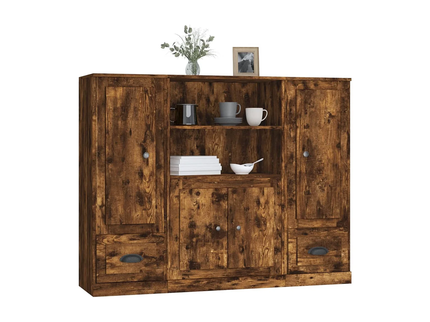 Aparador alto 3 piezas madera contrachapada roble ahumado