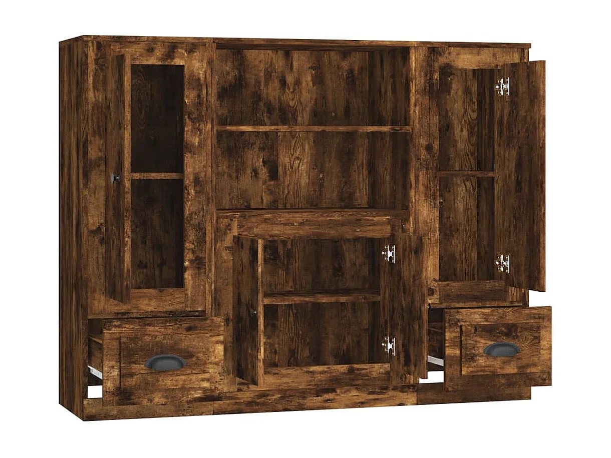 Aparador alto 3 piezas madera contrachapada roble ahumado