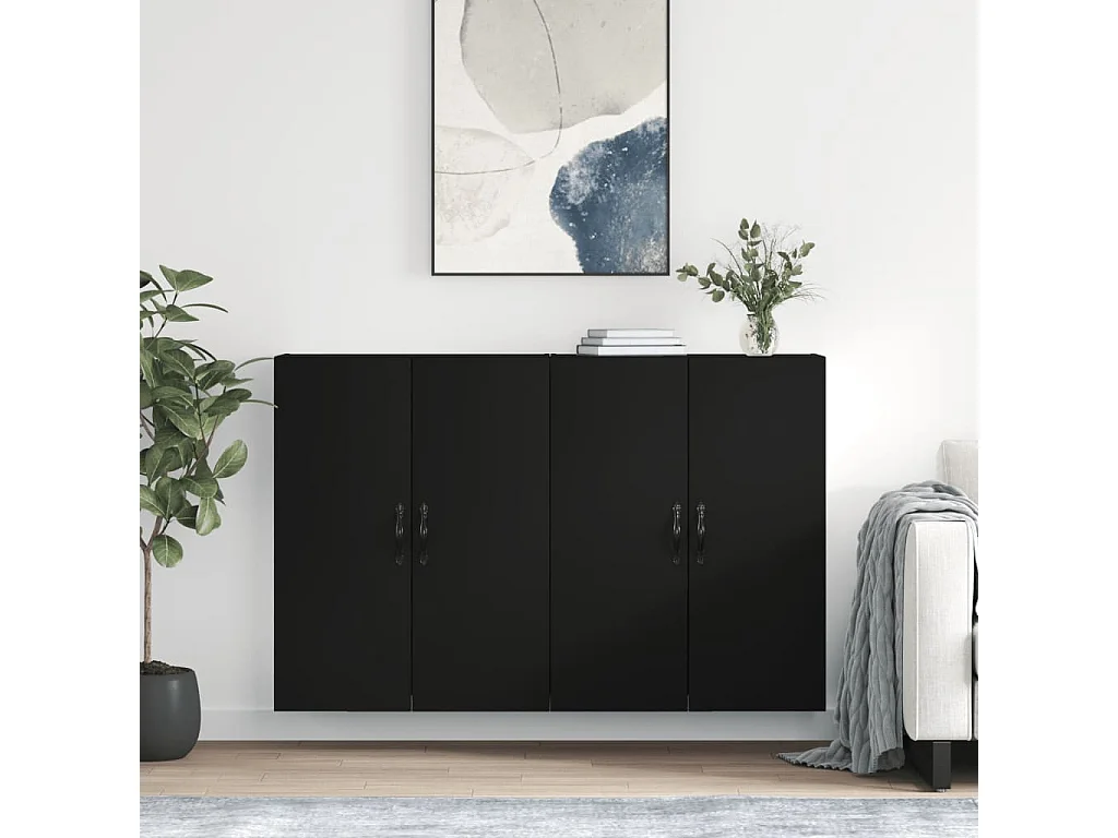 Móveis de parede 2 peças derivados de madeira preto