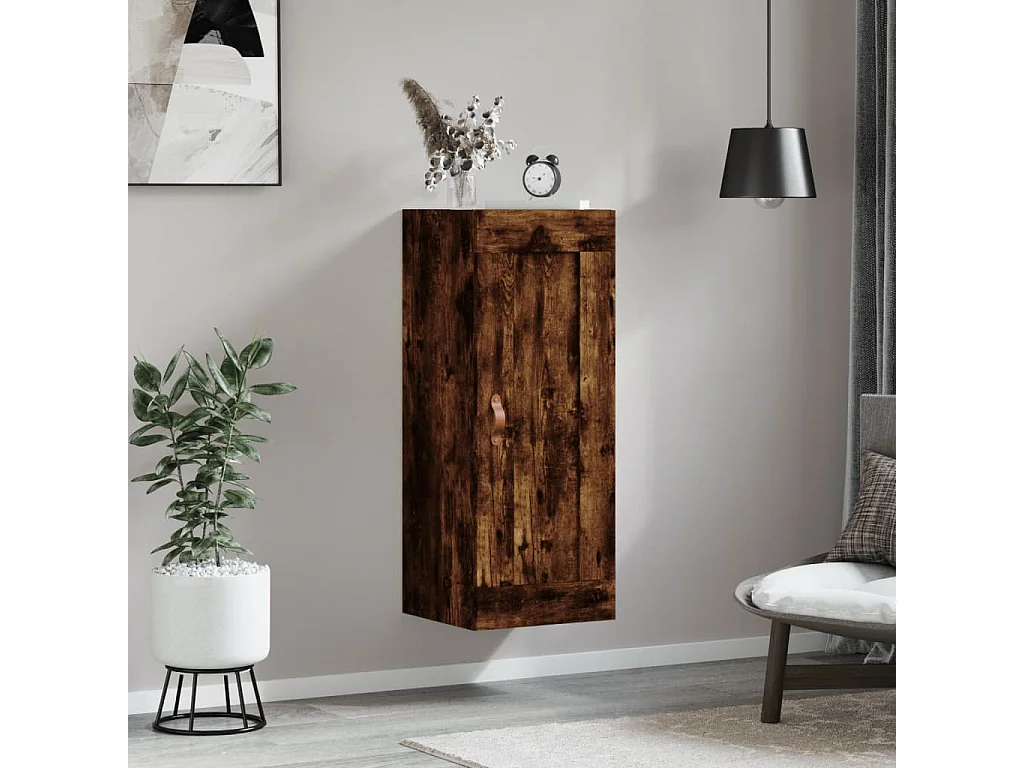 Wandkast 34,5x34x90 cm bewerkt hout gerookt eikenkleurig