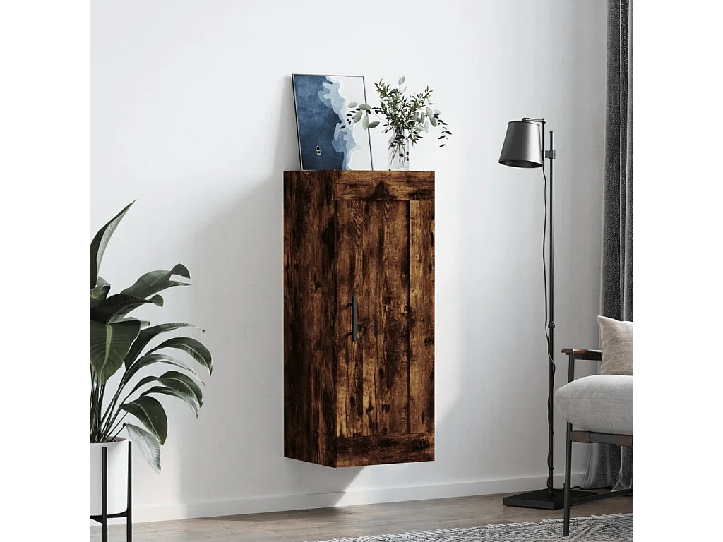 Wandkast 34,5x34x90 cm bewerkt hout gerookt eikenkleurig