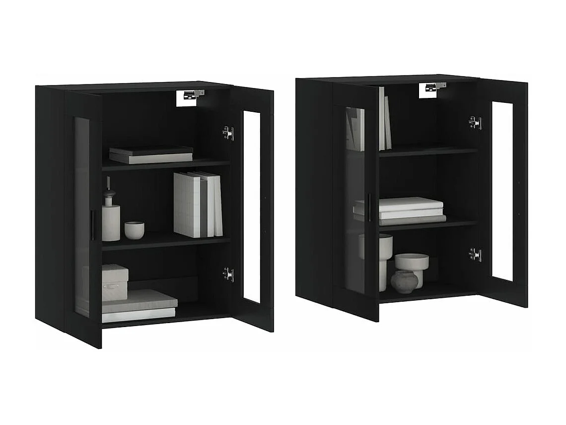 Hangkasten 2 stukkenbewerkt hout zwart