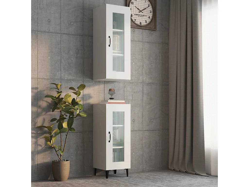 Armário de parede suspenso 34,5x34x90 cm branco brilhante