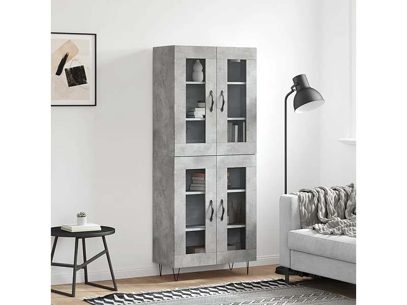 Buffet haut Gris béton 69,5x34x180 cm Bois d'ingénierie