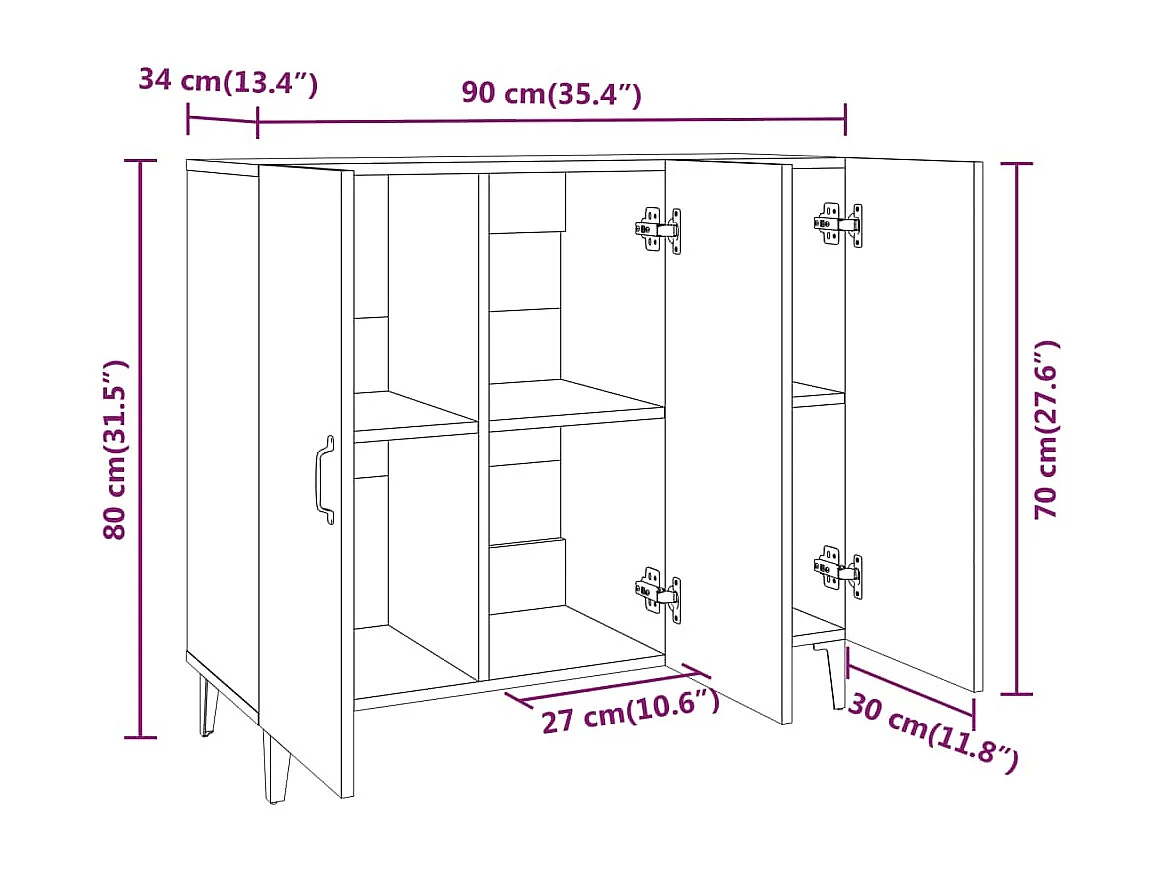 Aparador de madera de ingeniería roble ahumado 90x34x80 cm