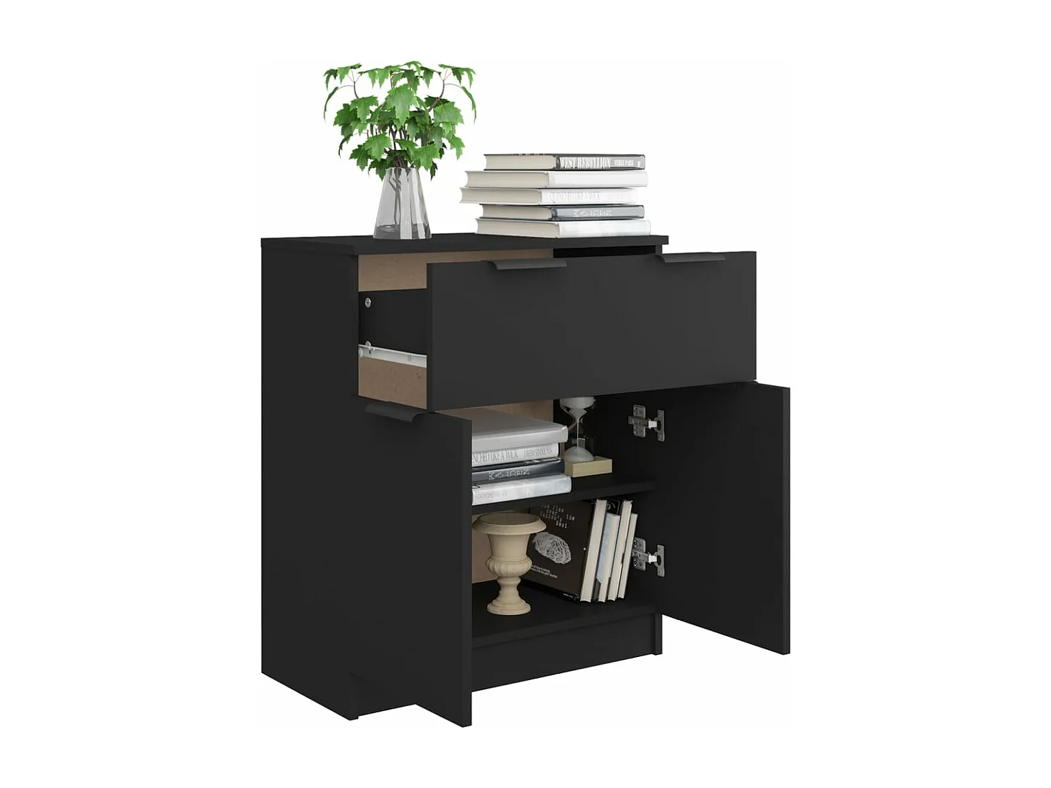 Buffet noir 60x30x70 cm bois d'ingénierie