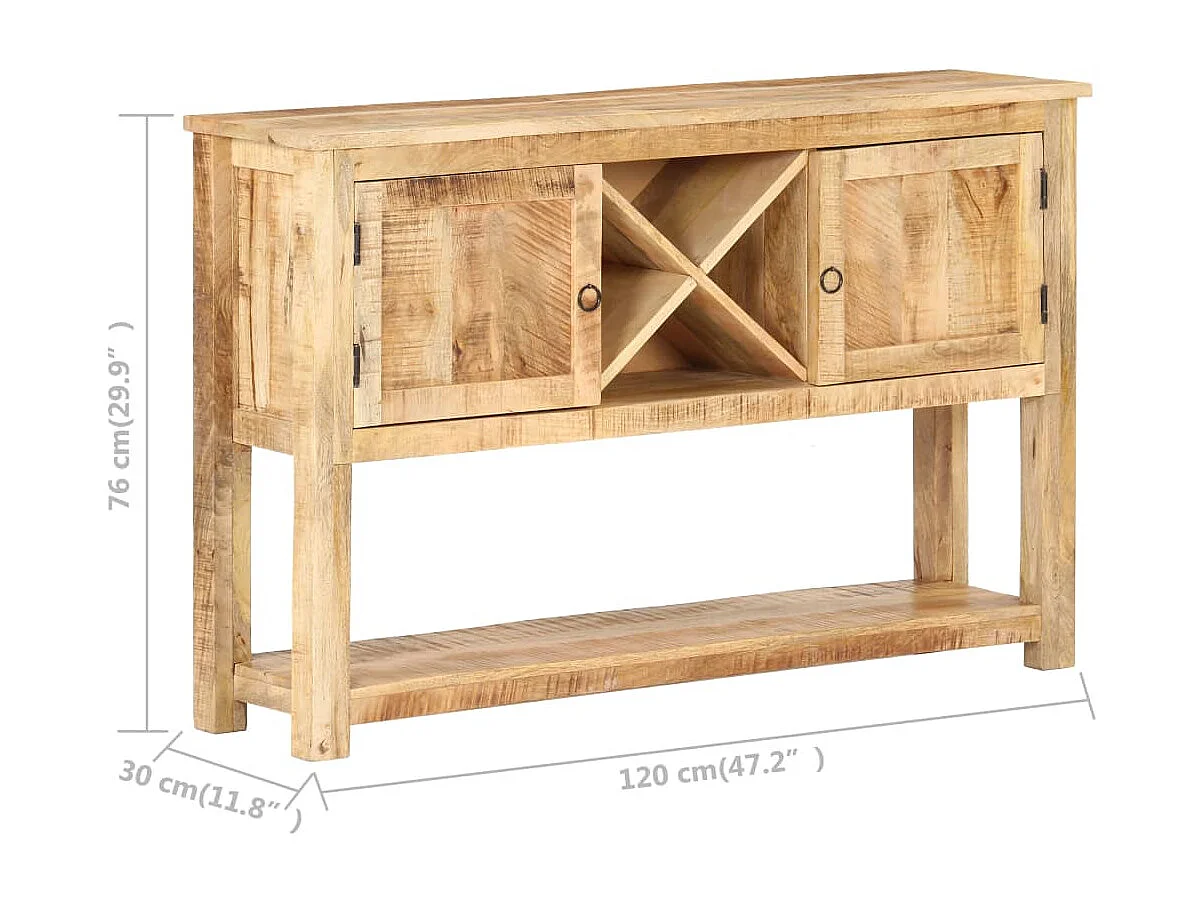 Aparador de madera de mango rugosa 120x30x76 cm