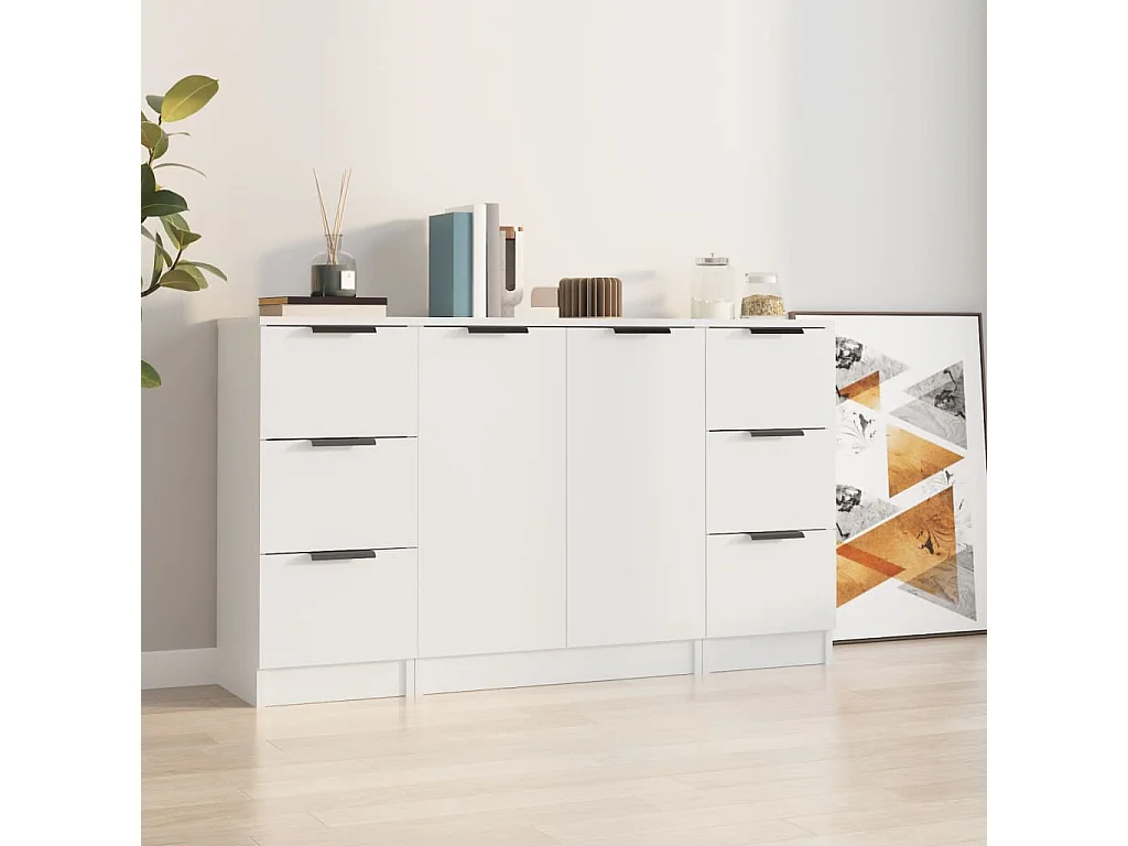 Dressoirs 3 stukkenbewerkt hout wit