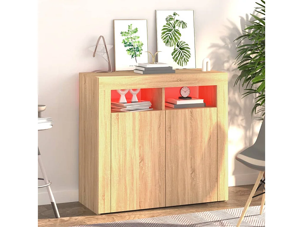 Dressoir met LED-verlichting 80x35x75 cm sonoma eikenkleurig