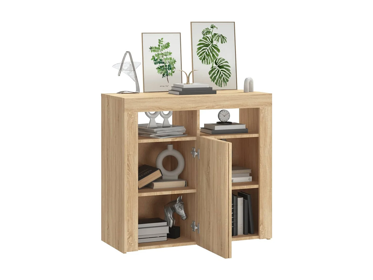 Aparador com luzes LED 80x35x75 cm carvalho sonoma