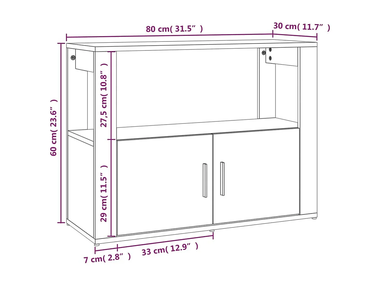 Buffet Blanc 80x30x60 cm Bois d'ingénierie