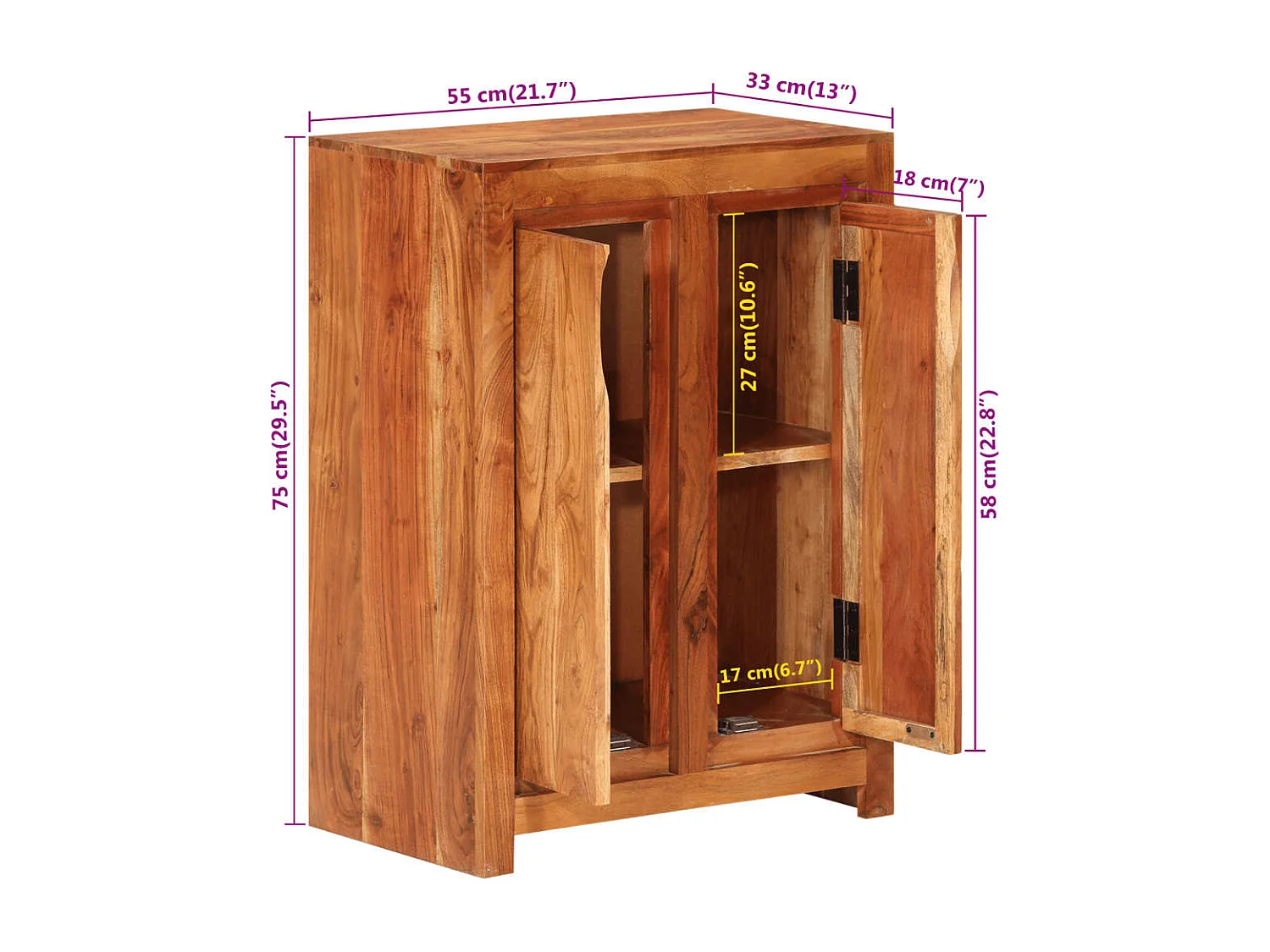 Buffet 55x33x75 cm bois massif d'acacia
