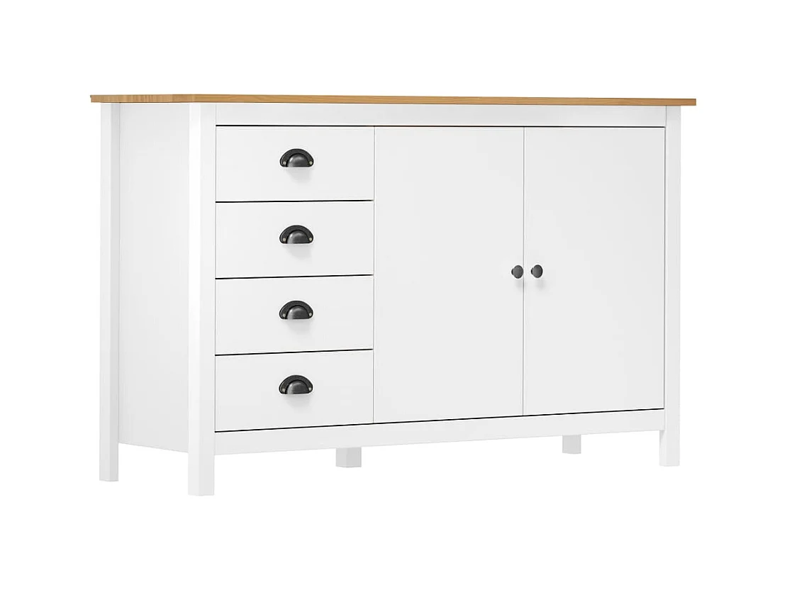 Buffet Hill Blanc 130x40x80 cm Bois de pin solide