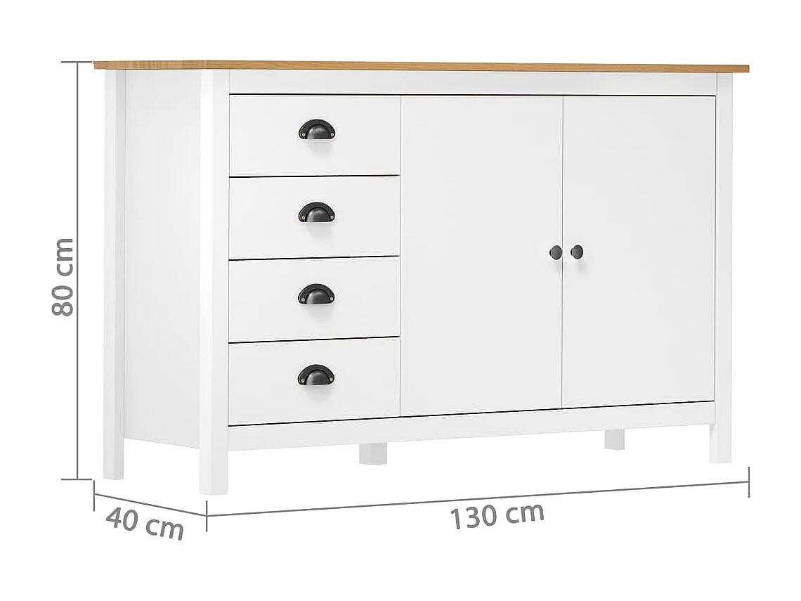 Buffet Hill Blanc 130x40x80 cm Bois de pin solide
