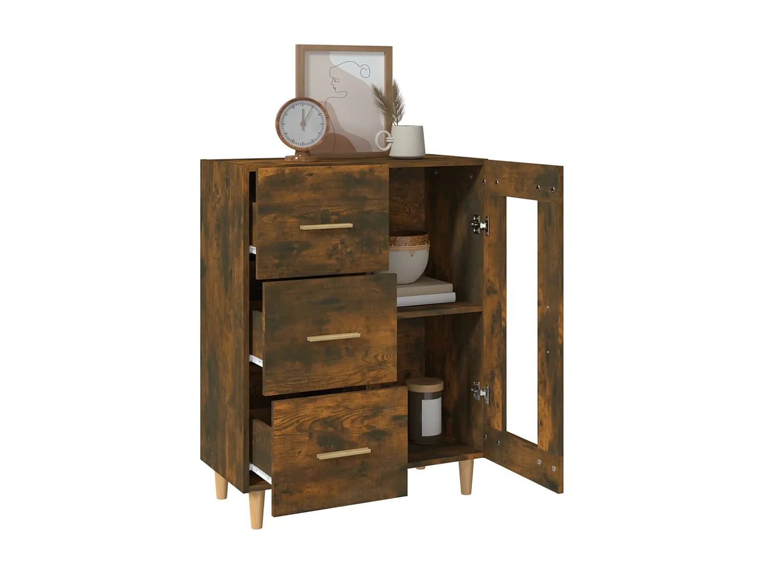 Buffet chêne fumé 69,5x34x90 cm bois d'ingénierie