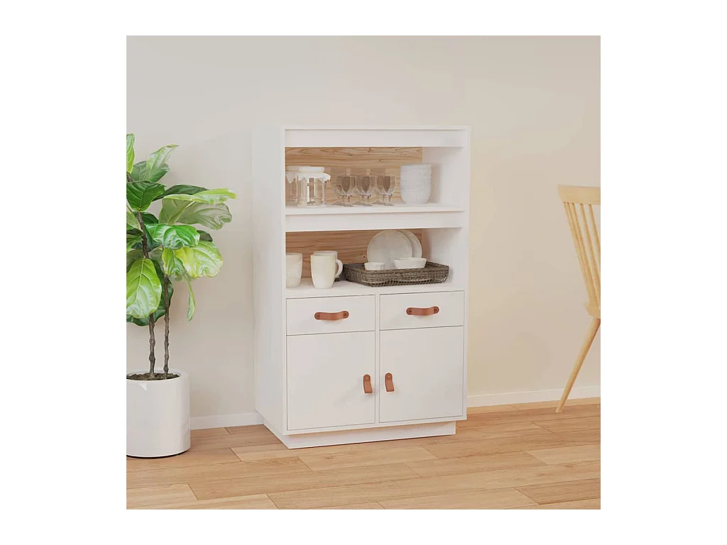 Buffet haut Blanc 67x40x108,5 cm Bois massif de pin