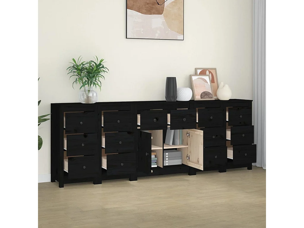 Buffet Noir 230x35x80 cm Bois massif de pin
