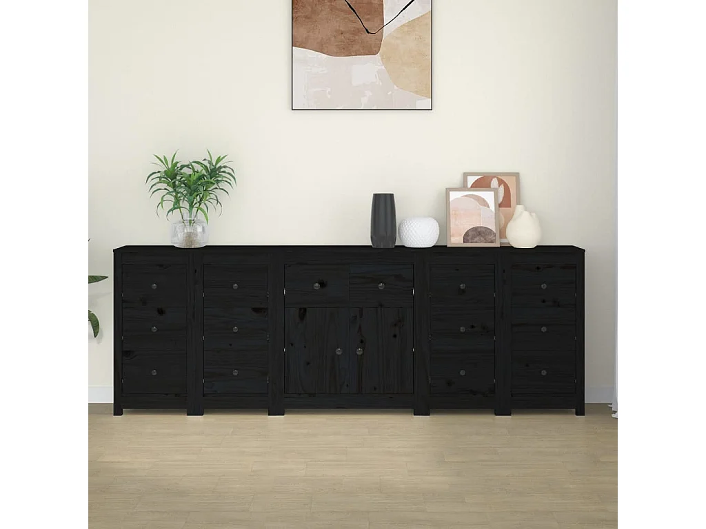 Buffet Noir 230x35x80 cm Bois massif de pin