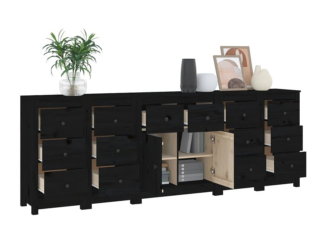 Buffet Noir 230x35x80 cm Bois massif de pin
