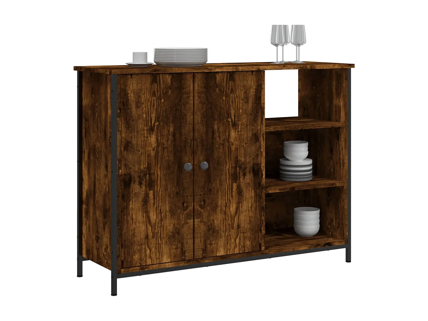 Dressoir 100x33x75 cm bewerkt hout gerookt eikenkleurig