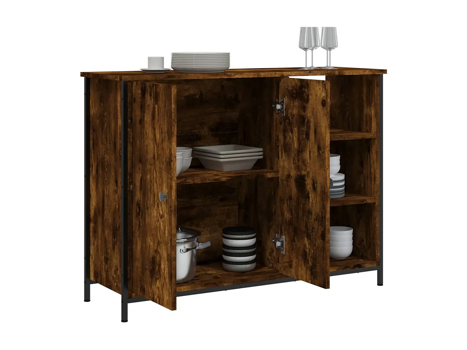 Dressoir 100x33x75 cm bewerkt hout gerookt eikenkleurig