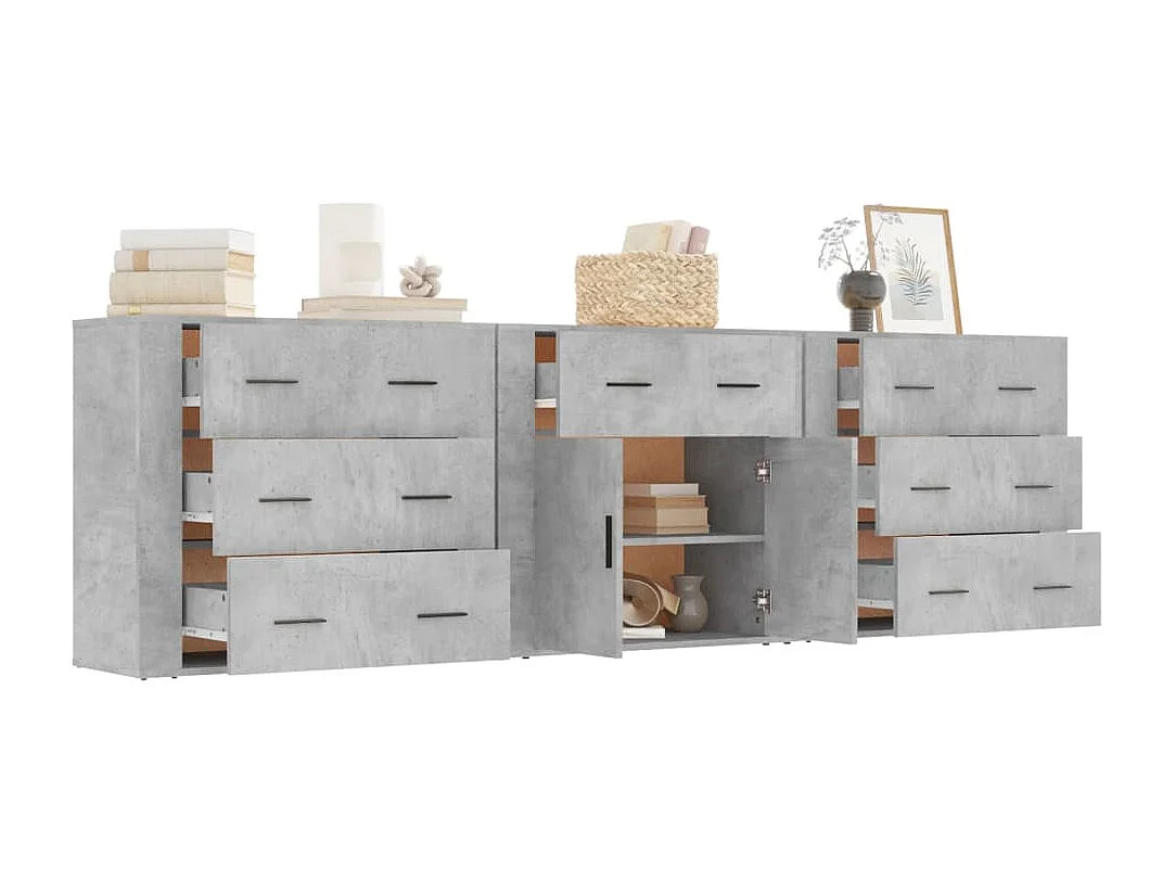 Buffets 3 pièces gris béton bois d'ingénierie