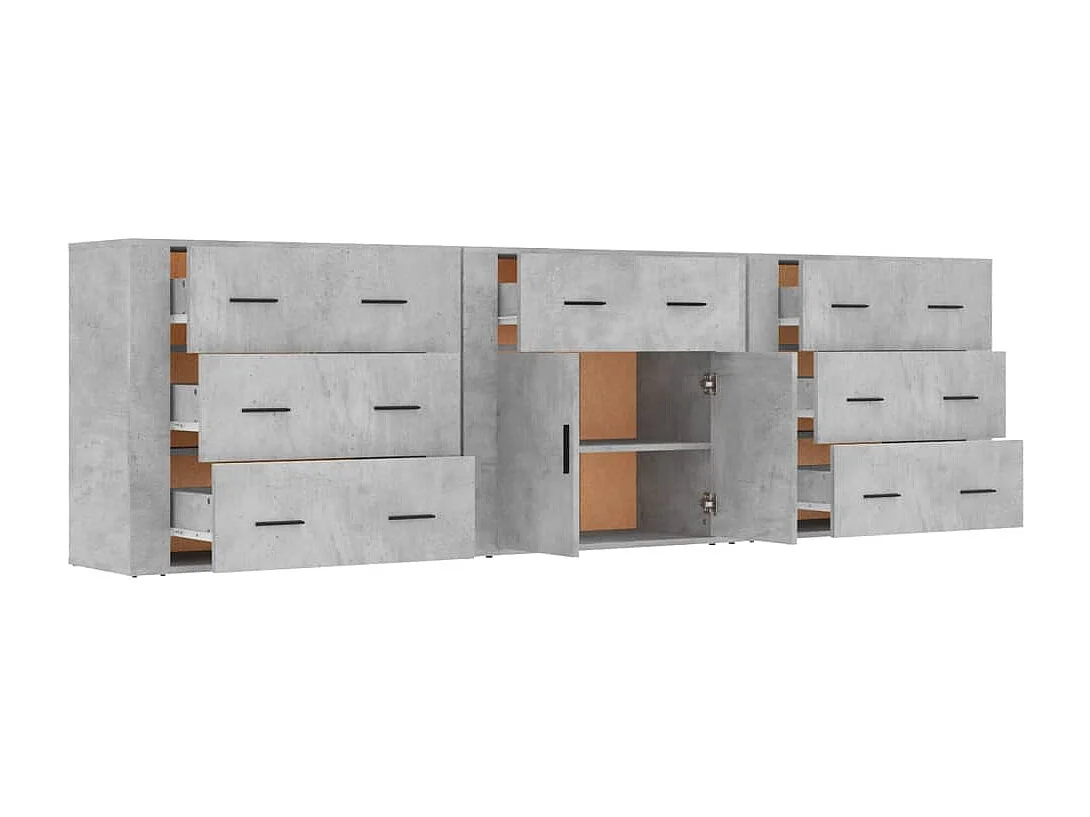 Buffets 3 pièces gris béton bois d'ingénierie