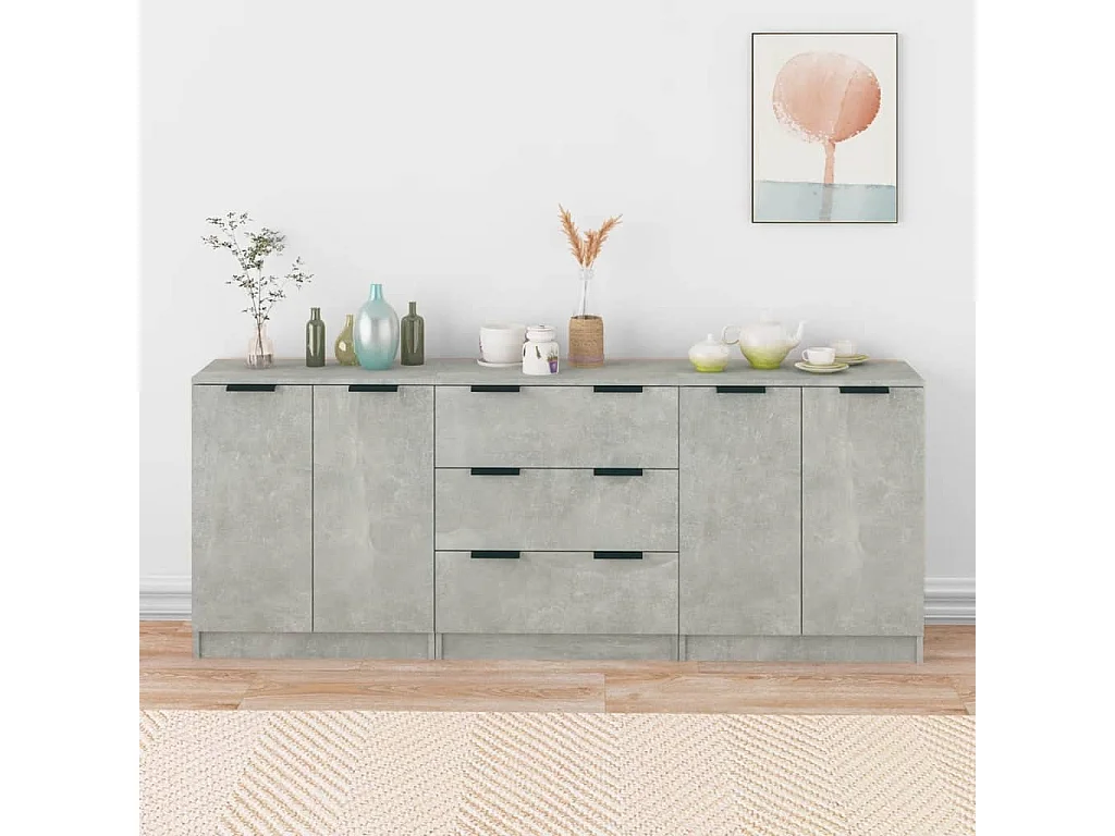 Buffets 3 pièces Gris béton Bois d'ingénierie