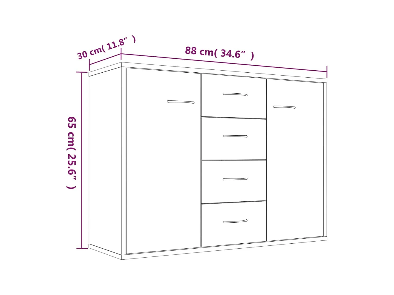 Aparador de madera contrachapada gris Sonoma 88x30x65 cm