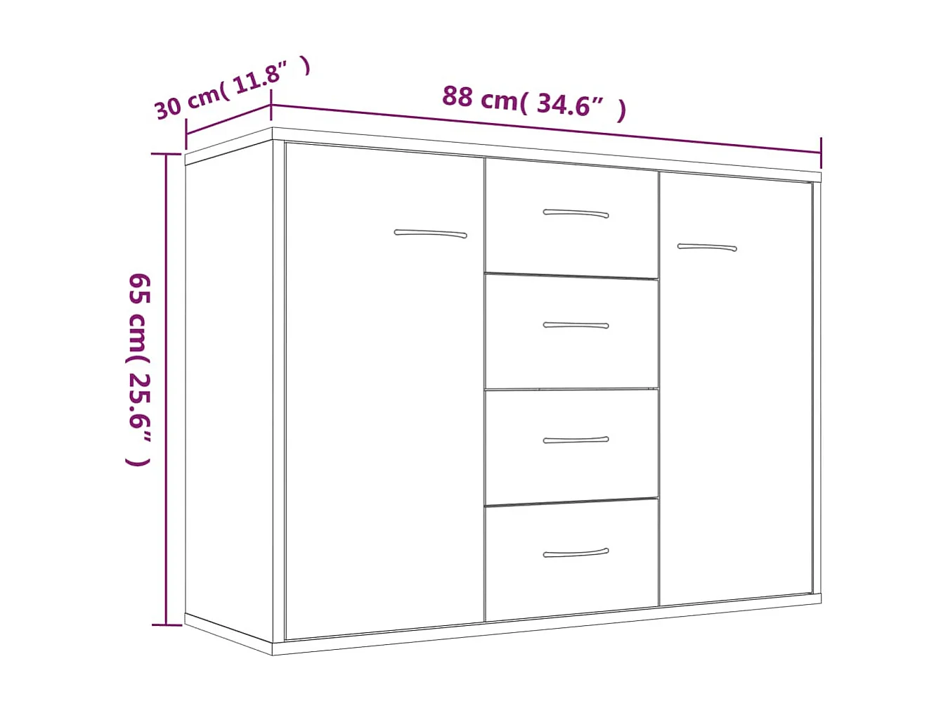 Aparador de madera contrachapada gris Sonoma 88x30x65 cm