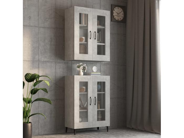 Armario Colgante De Pared VidaXL - 69.5x32.5x90cm, Gris Hormigón, 3 Compartimentos