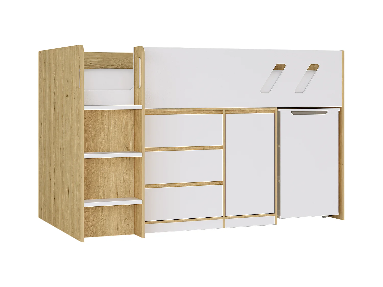 Combinatiebed 90 x 190 cm met bureau en opbergruimte - Kleuren: houtlook en wit + matras - SAGITI