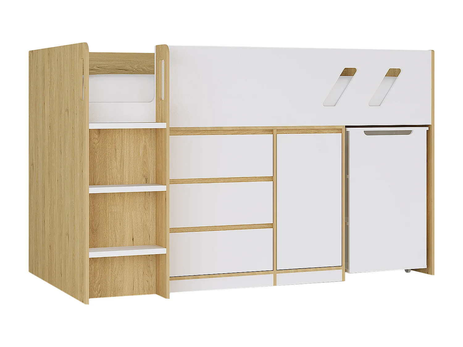 Kombi-Bett 90 x 190 cm - Mit Schreibtisch & Stauraum - Holzfarben & Weiß + Matratze - SAGITI
