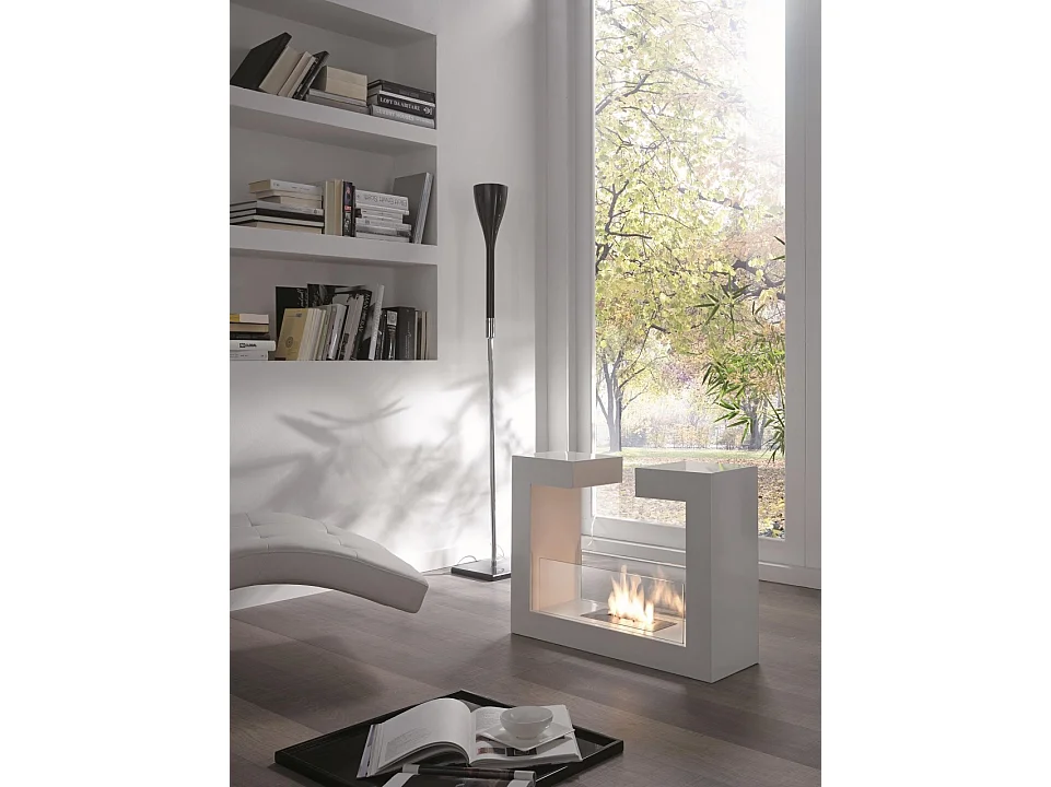 Piso de diseño bio-chimenea bioetanol blanco 78 x 25 xh 58 cm
