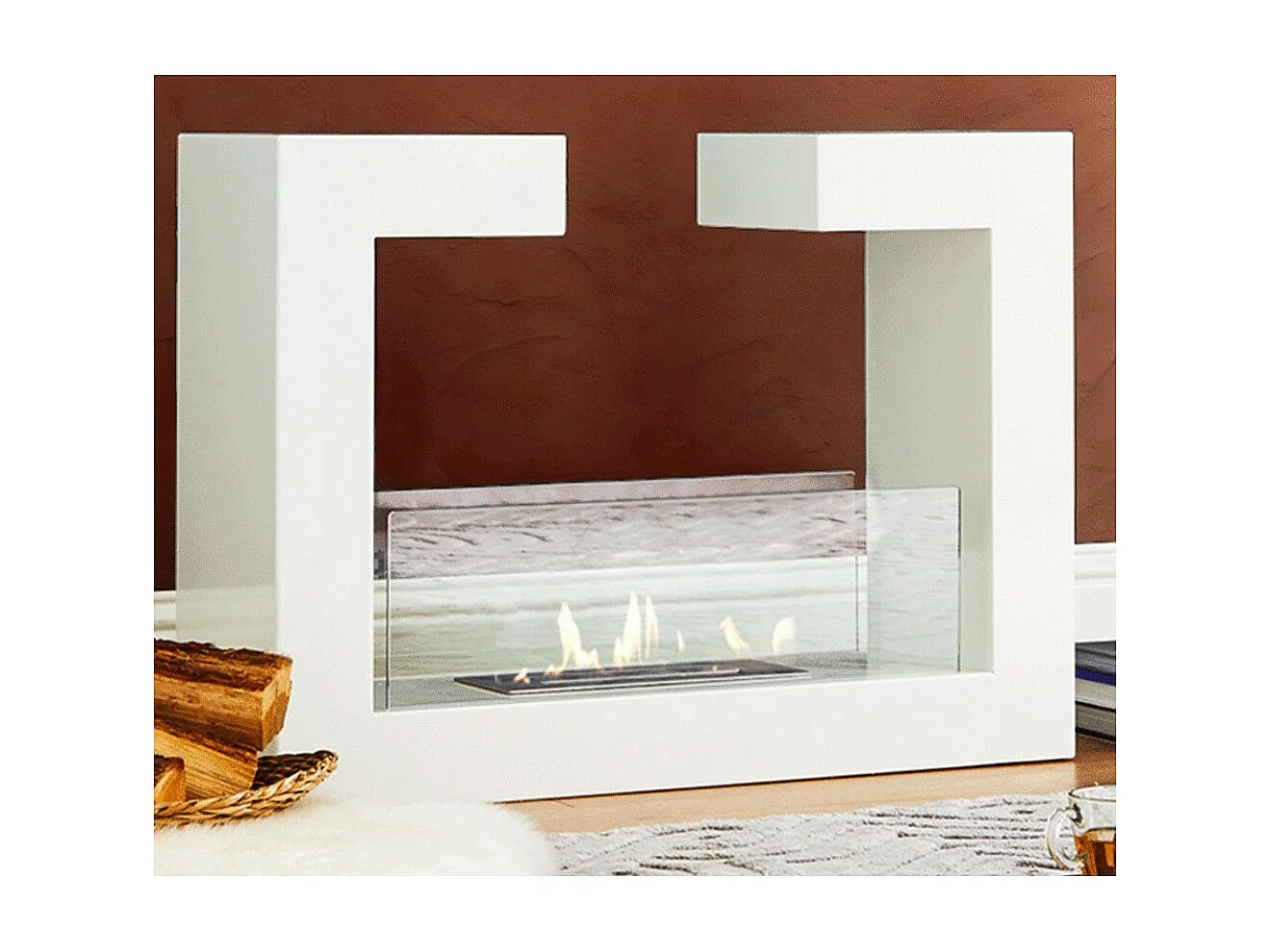 Piso de diseño bio-chimenea bioetanol blanco 78 x 25 xh 58 cm