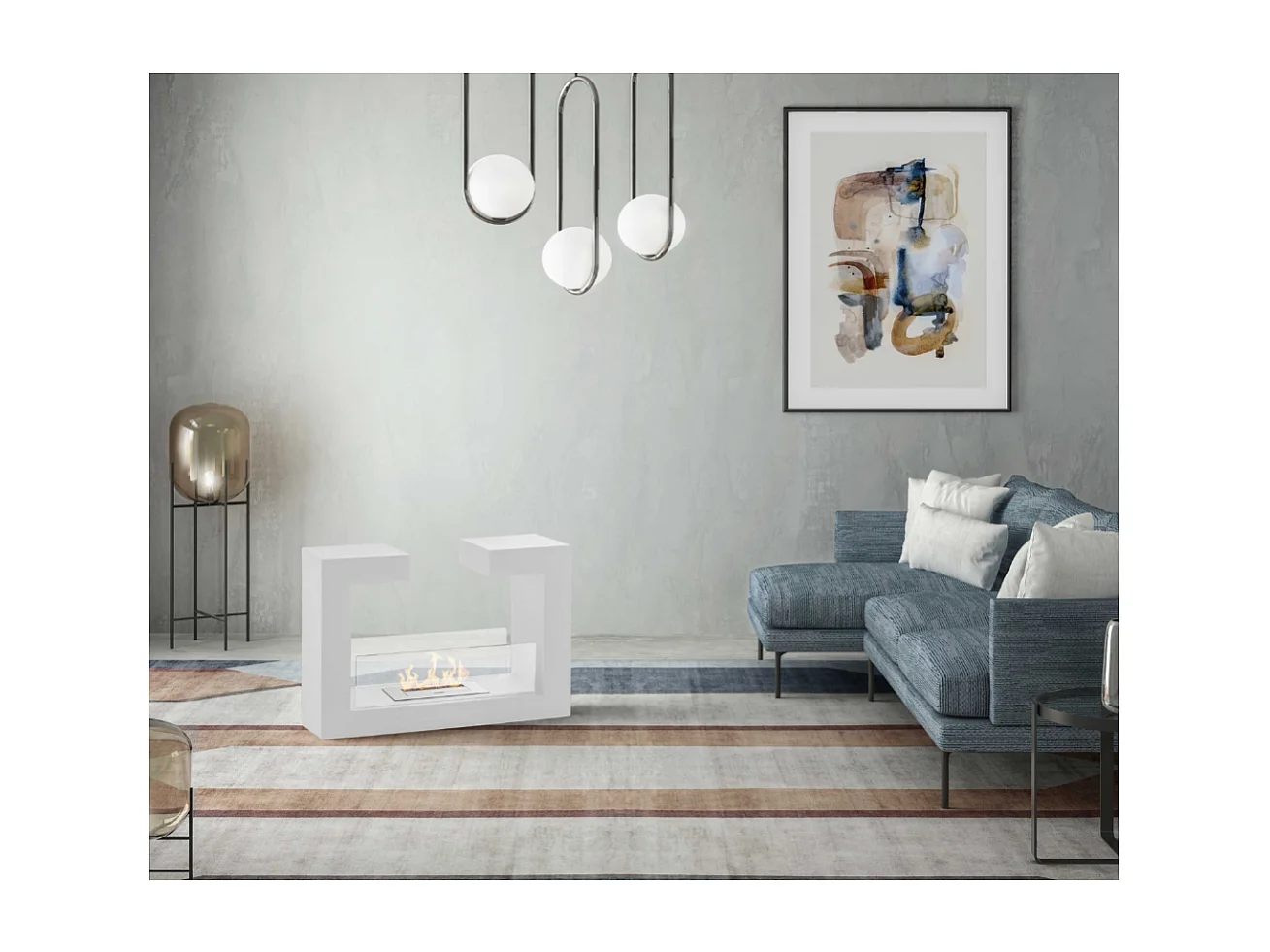 Biocheminée au sol design moderne Tête à tête Blanc 2 kW/h