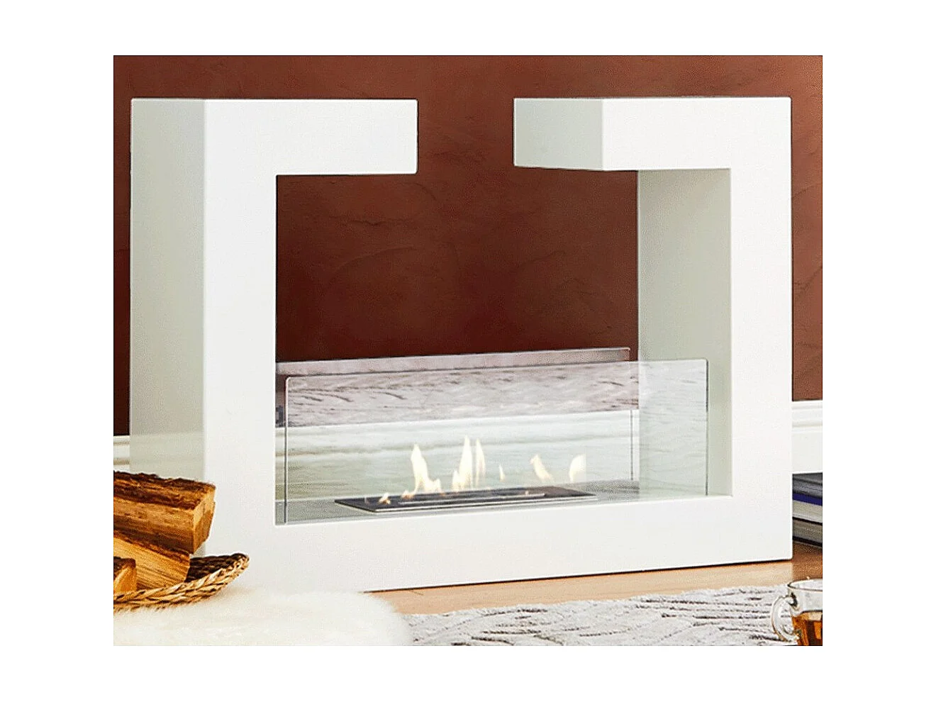 Biocheminée au sol design moderne Tête à tête Blanc 2 kW/h