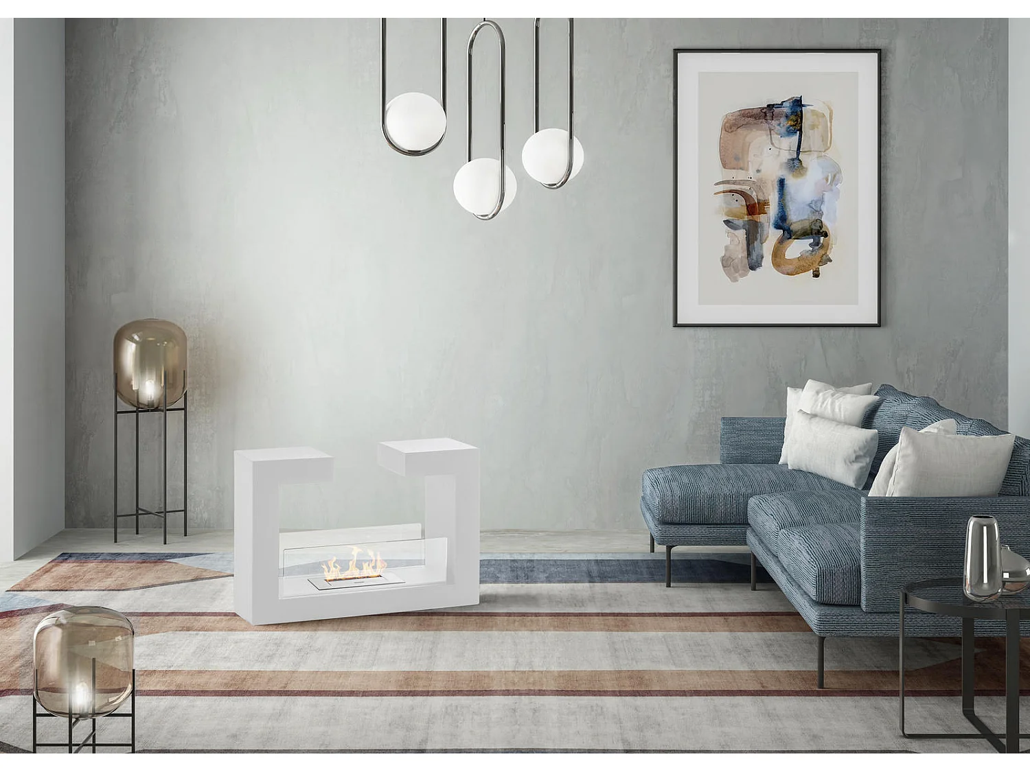 Biocheminée au sol design moderne Tête à tête Blanc 2 kW/h