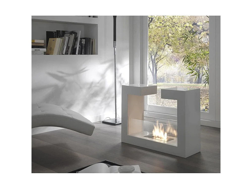Biocheminée au sol design moderne Tête à tête Blanc 2 kW/h