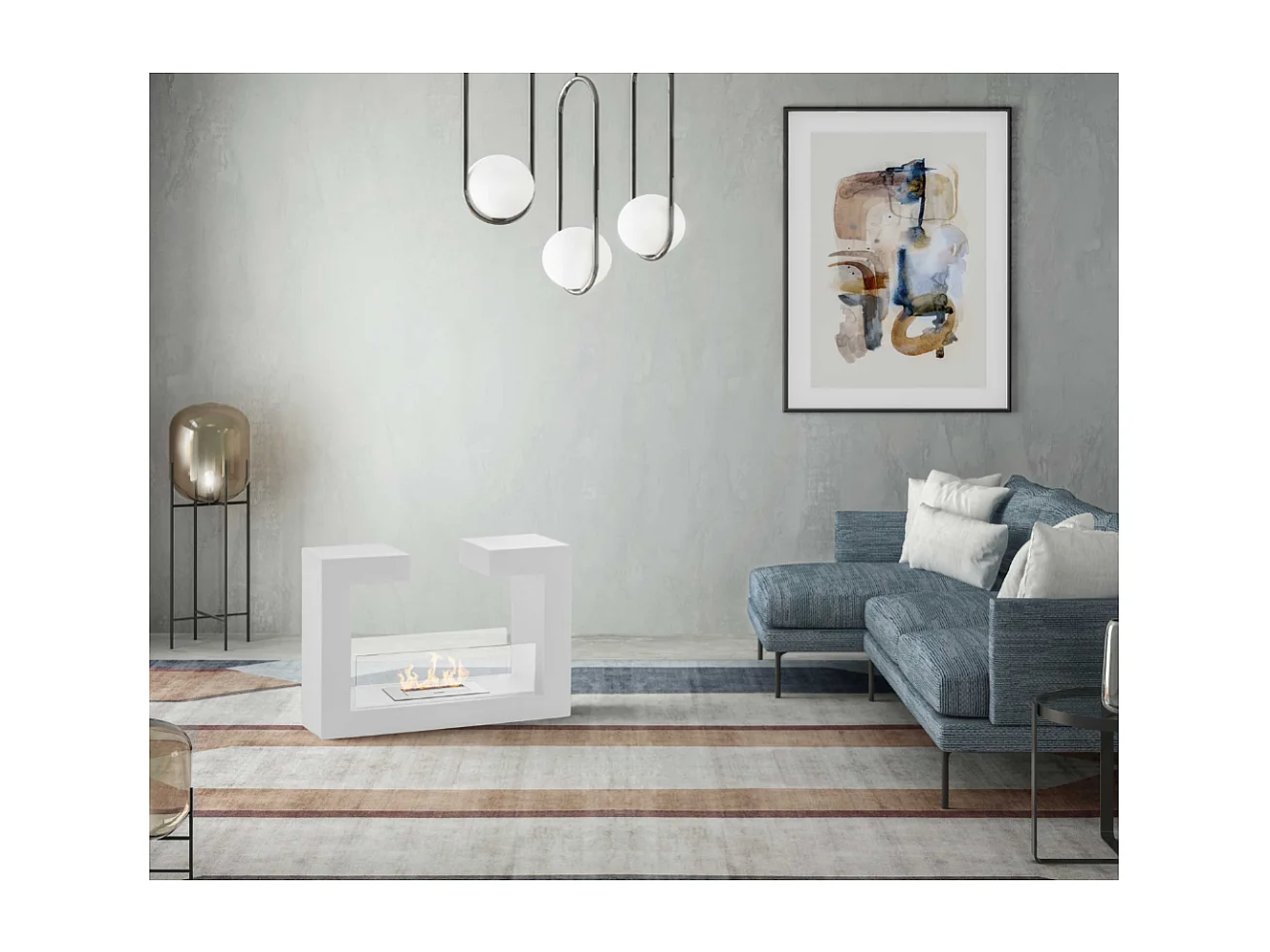 Biocheminée au sol design moderne Tête à tête Blanc 2 kW/h