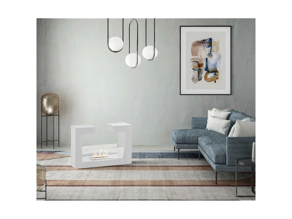 Biocheminée au sol design moderne Tête à tête Blanc 2 kW/h