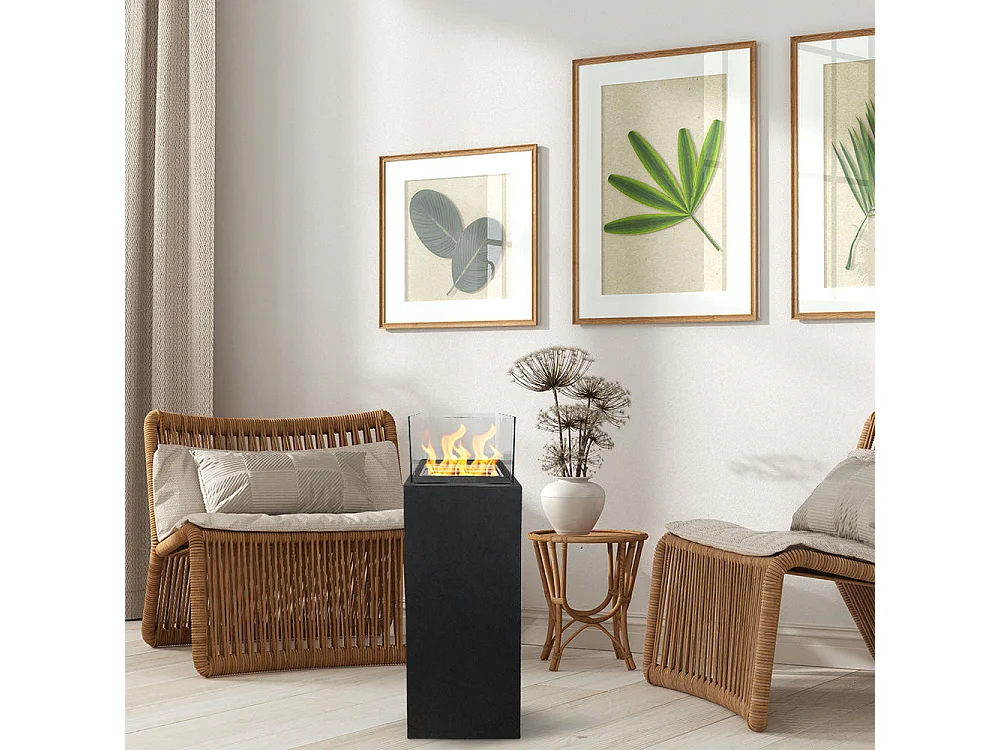 Bodenstehender Bioethanolkamin für drinnen und draußen Ischia Nero 40x40x115