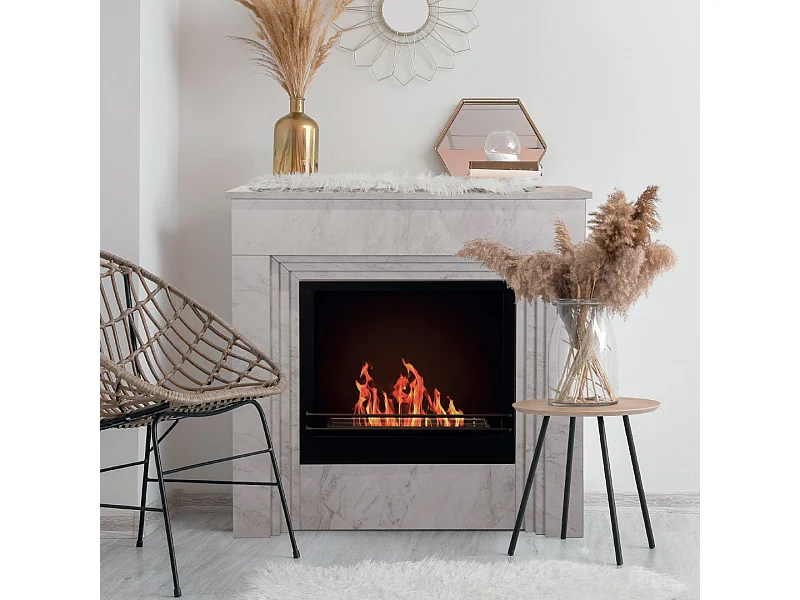 Camino a Bioetanolo BELLINI in Legno Effetto Marmo Bianco - Made in Italy - L96 x P35 x H96