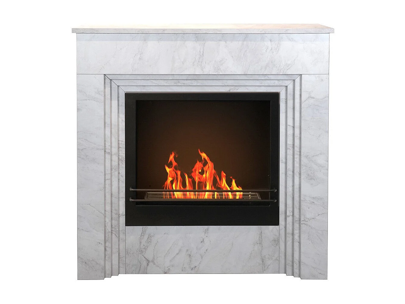 Kamin aus Bioethanol BELLINI in Holzoptik Weißer Marmor - Hergestellt in Italien - L96 x B35 x H96