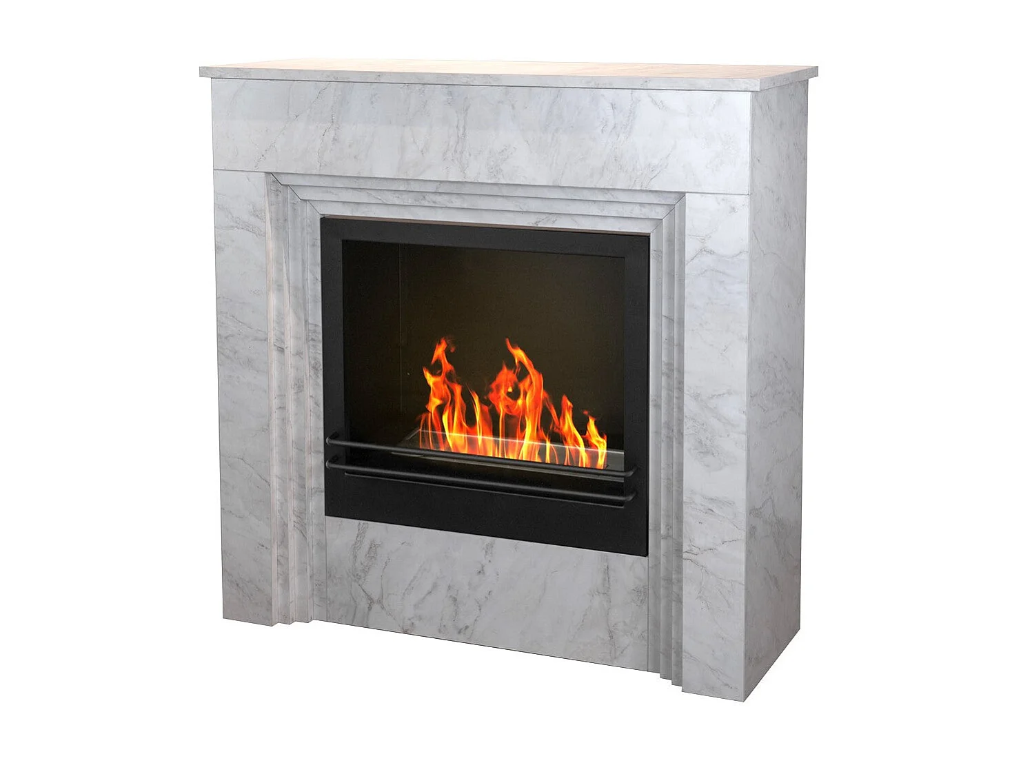 Kamin aus Bioethanol BELLINI in Holzoptik Weißer Marmor - Hergestellt in Italien - L96 x B35 x H96